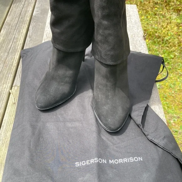 Black Suede OTK Heeled Boots - Picture 12 of 14